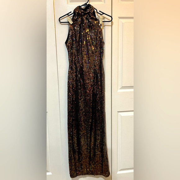 Adrianna Papell Evening Gown. Black lining with dark brown sequins. Size 8. - Picture 1 of 12